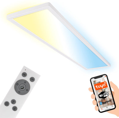 Briloner Tava smarte LED-Deckenleuchte – per App und Sprachsteuerung – mit Fernbedienung – dimmbar – indirektes Licht – 98 x 20 x 3 cm – weiß