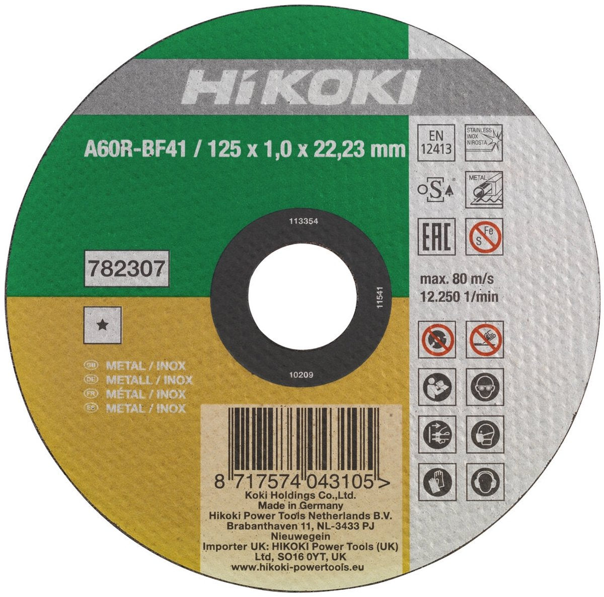 Hikoki-Trennscheibe für Edelstahlmetall 125 x 1 mm – 782307