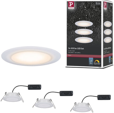 Paulmann Premium LED Einbauleuchte Dim to Warm Suon Basisset IP44 rund 90 mm 3x5W 3x450lm 230V dimmbar Dim to Warm Satin, Weiß
