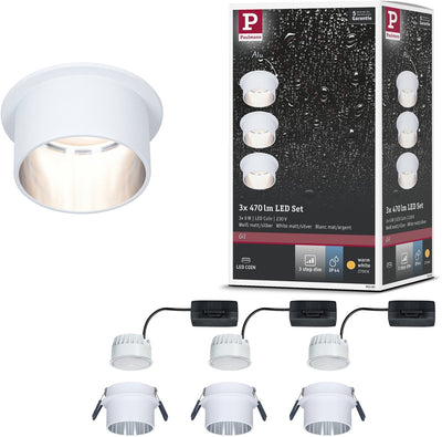 Paulmann LED Einbauleuchte 3-Stufen-dimmen Gil Coin Basisset IP44 rund 68 mm Coin 3x6W 3x470lm 230V dimmbar 2700K weiß matt, Stahl gebürstet