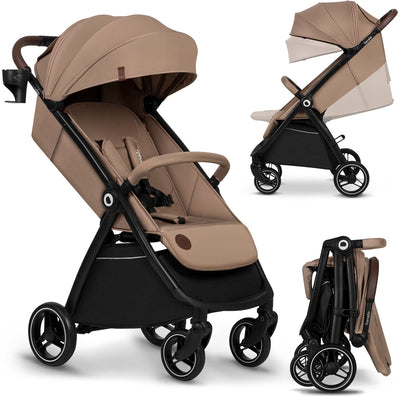 Lionelo Ingrid Buggy – Kinderwagen bis 22 kg – automatisches Klappsystem – 360° EVA-Räder – XXL-Markise mit UPF50+ – verstellbare Rückenlehne und Fußstütze – Panorama-Belüftungspanel – Getränkehalter und Korb