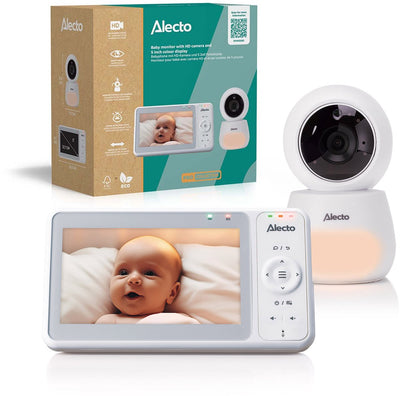 Alecto Babyphone mit Kamera – Pro-Kollektion – HD-Kamera – großer 5-Zoll-Bildschirm – ferngesteuert – erweiterbar auf 4 Kameras – Nachtlicht – DVM2050 – Weiß
