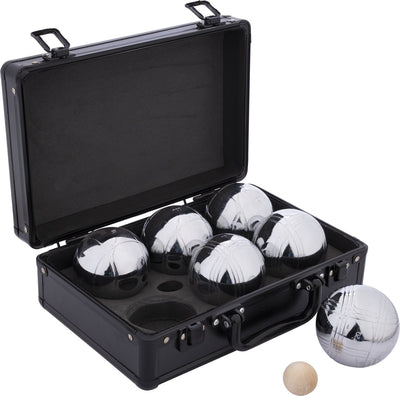 Engelhart Jeu de Boules-Set 6 Kugeln im schwarzen Aluminiumkoffer – ø74 mm 720 g – Metallkugeln – passend für jeden Jeu de Boules-Platz – Pétanque-Set – Longfield