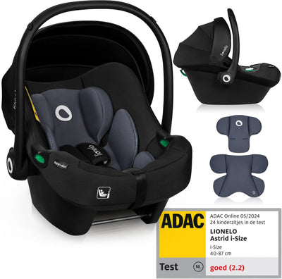 Lionelo Astrid i-Size-Autositz – ADAC 5-Sterne – 40–87 cm – RWF – Memory-Schaum – verstellbare Kopfstütze (7 cm) – Holmbergs-Gurte – kompatibel mit Kinderwagen mit Isofix-Basis – i-Size-Standard – lichtecht