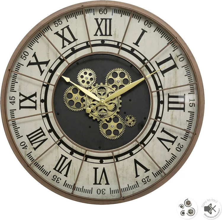 Atmosphera Wanduhr Wanduhr Stella Mare – Vintage-Metall – Durchmesser 57 cm – Metallglas – hellbraun – Luxusuhren