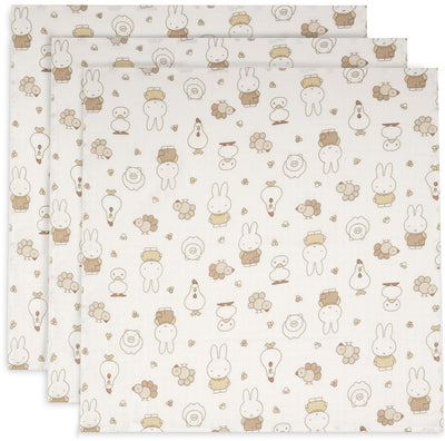 Jollein hydrophiles Tuch klein – 70 x 70 cm – Miffy Family Farm – 3 Stück