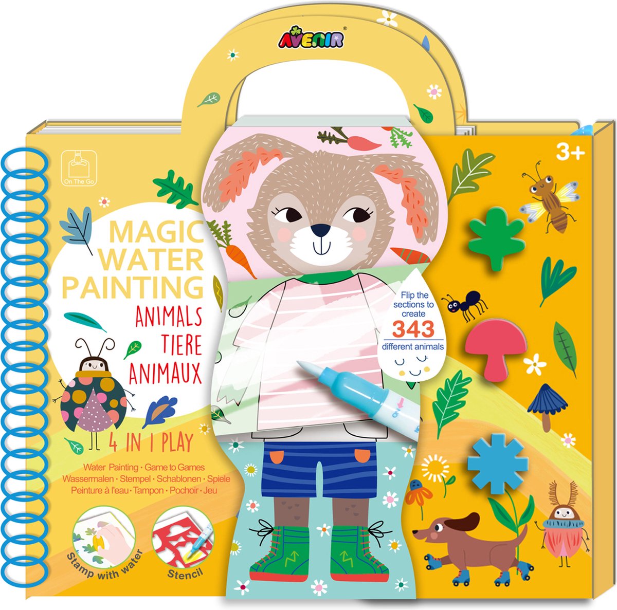 Avenir Magisches Wassergemälde: Buch Waldtiere, 8 wiederverwendbare Seiten mit 4-in-1-Spiel, 3+