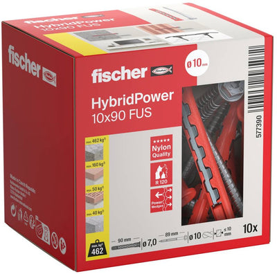 Fischer Hybridpower-Serie - Hybridstecker - 10x90mm - inklusive Schrauben - feuerfest