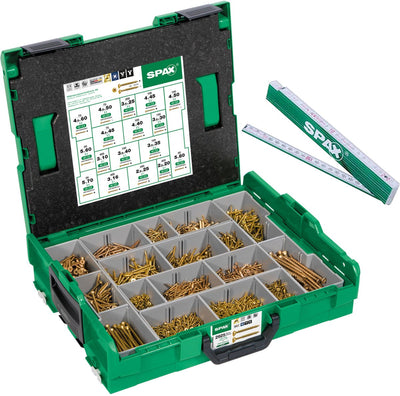 Spax Montagekoffer, L-Boxx, groß, Yellox A2L, Cross Z, Senkkopf, 17 Abmessungen, 2930 Teile, inkl. 5 Bits und Zollstock - 5000009160069