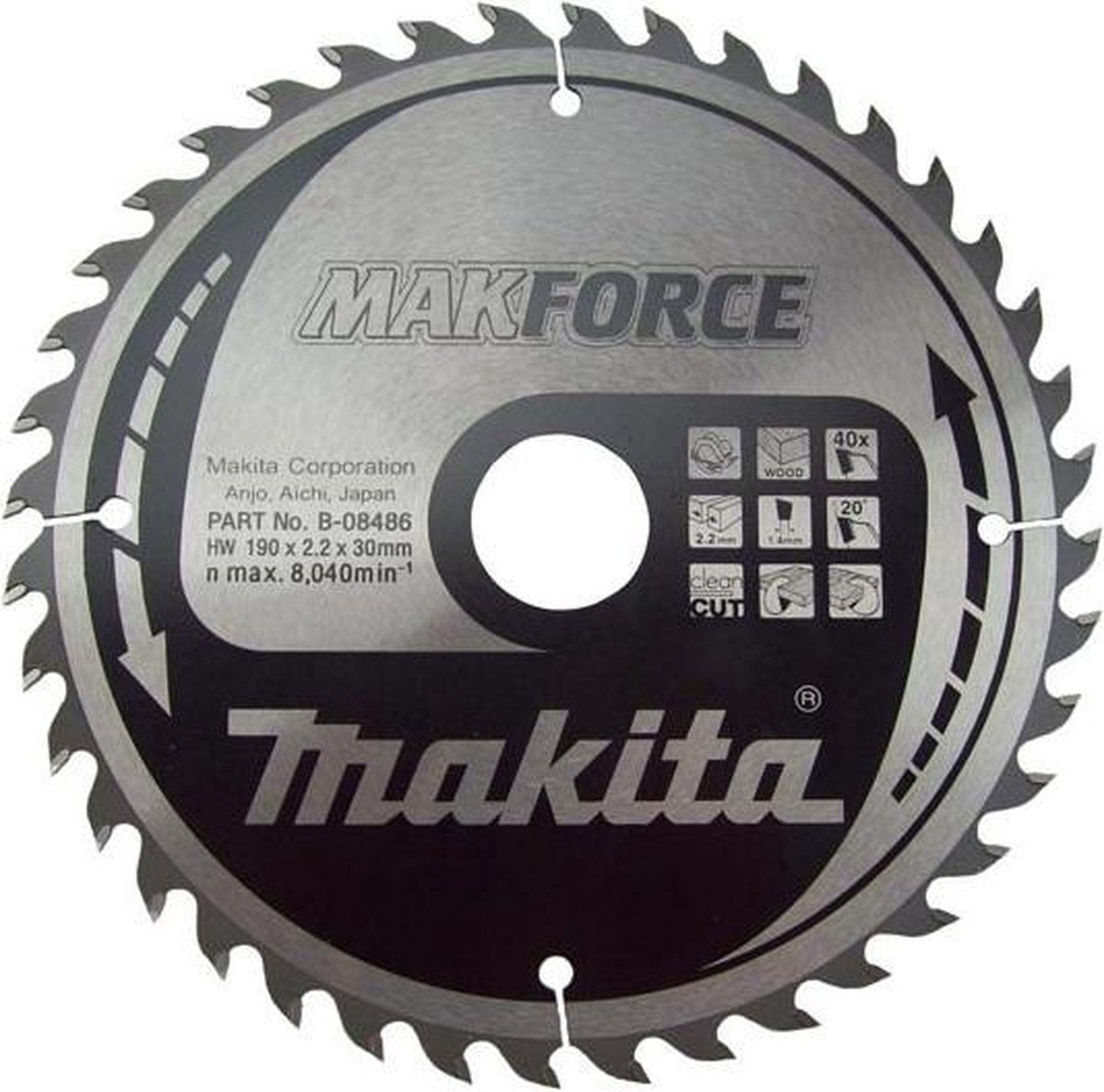 Makita Kreissägeblatt für Holz | makforce | ø 190mm Achsloch 30mm 40t - b-08486