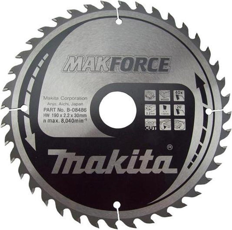 Makita Kreissägeblatt für Holz | makforce | ø 190mm Achsloch 30mm 40t - b-08486