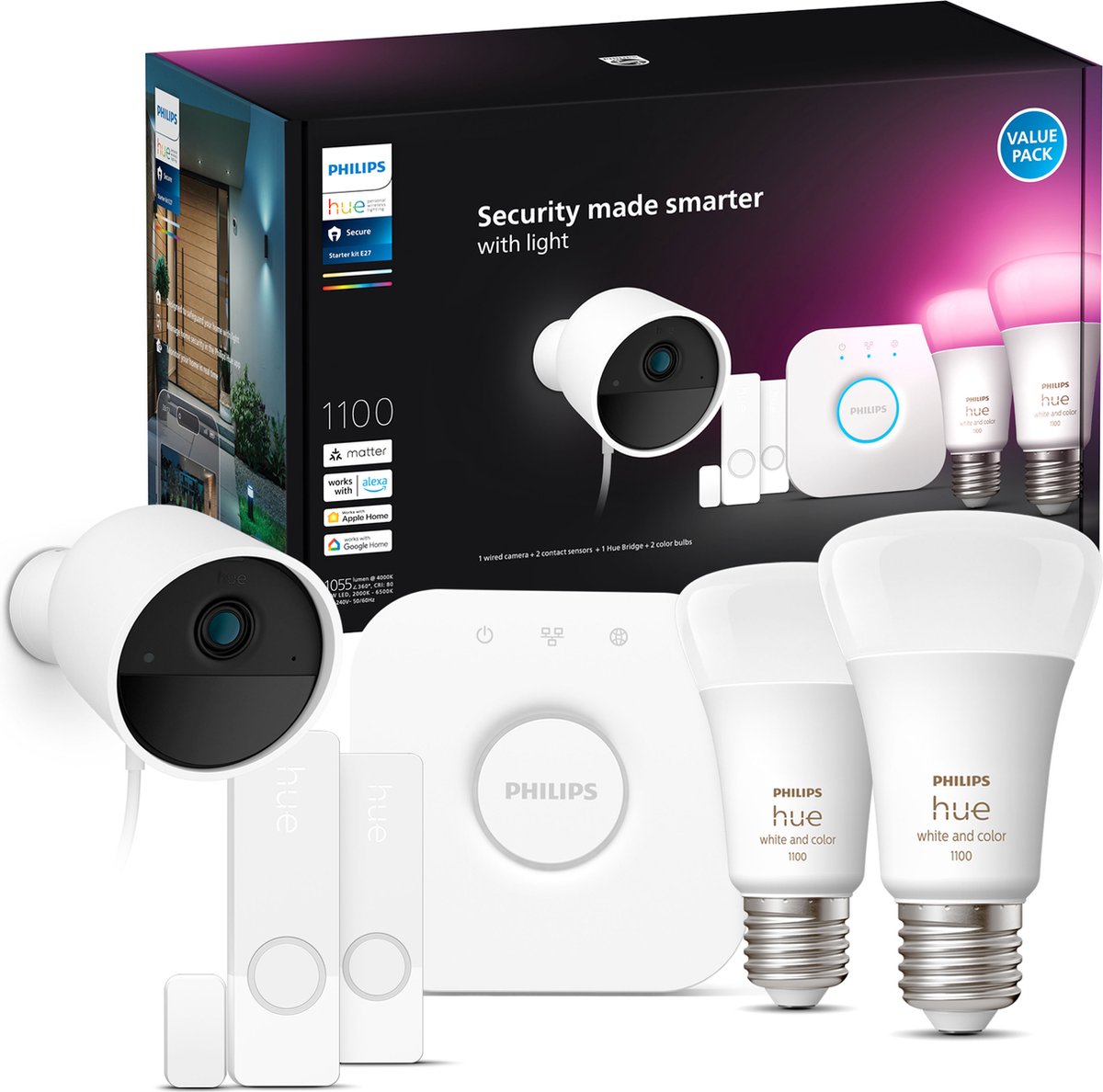 Philips Hue Secure Starter Kit – weißes und farbiges Licht – E27