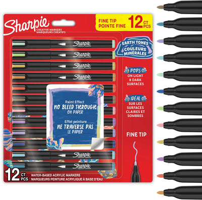 Sharpie kreative Marker-Acryl-Farbstifte | Erdtöne | wasserbasierte Farbmarker | feiner Punkt | Kunsthandwerksbedarf | verschiedene Farben | 12 Stück