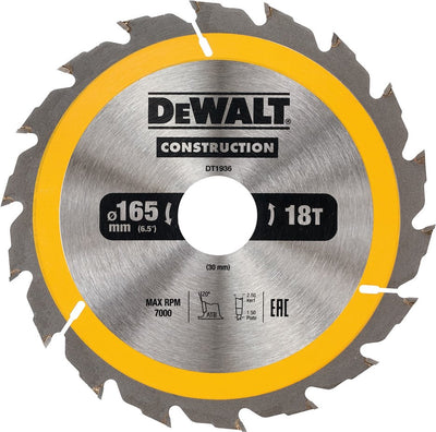 Dewalt Kreissägeblatt für Holz | Bau | ø 165mm Achsloch 30mm 18t - dt1936-qz