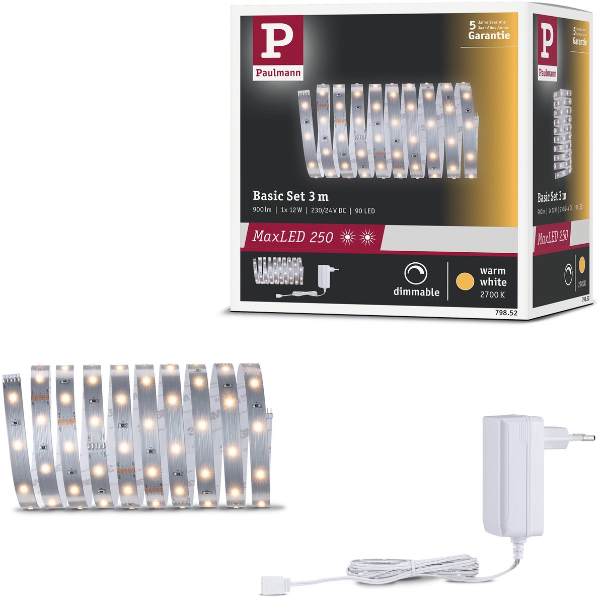 Paulmann maxled 250 LED-Streifen Basisset 3m 2700k 3m 12w 300lm m 30 LEDs m 2700k 24va