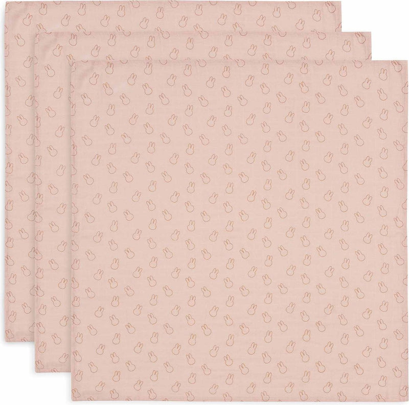 Jollein x Miffy – hydrophiles Tuch klein 70 x 70 cm – Spucktücher – weiche Baumwolle – 3 Stück – Miffy-Silhouetten Wildrose