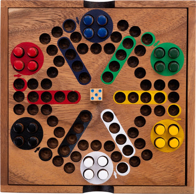 Engelhart Ludo 6 Spieler – Holzbrettspiel – ökologisches Akazienholz – klassisches „Don't Bother People“-Spiel – Familienspiel –