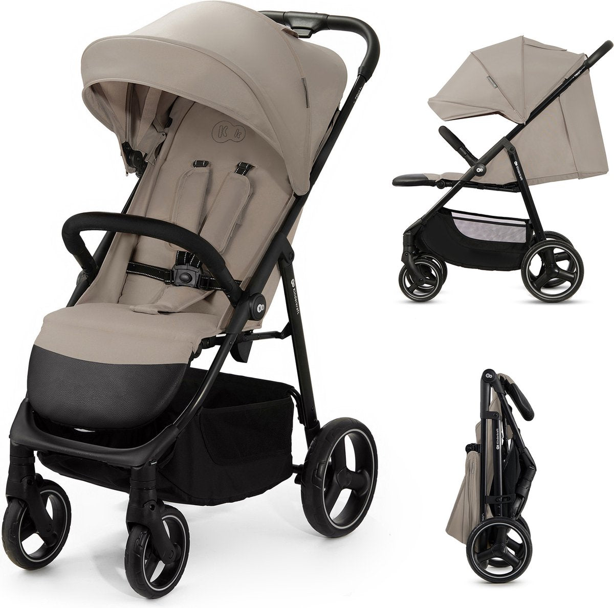 Kinderkraft Buggy Trig 3 – bis 25 kg* – Klick-Faltsystem – 360° drehbare Räder – Beige