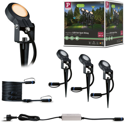 Paulmann Plug Shine LED Gartenstrahler Sting Basisset insektenfreundlich IP67 2200K 3x6,3W 75VA Anthrazit