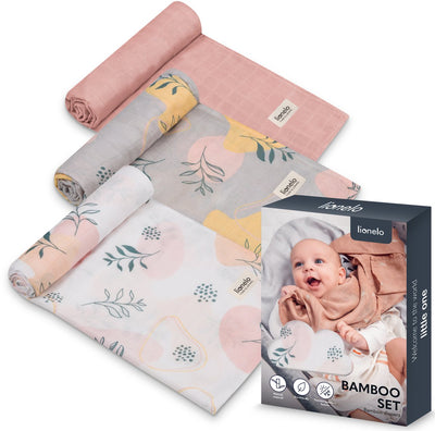 Lionelo Bambus-Set – Windeln aus 100 % Bambus-Baumwolle – 3-teiliges Set – 70 x 70 cm – hypoallergen – antibakteriell – thermoregulierend – atmungsaktiv weich – mehrfarbig – waschbar – ab der Geburt
