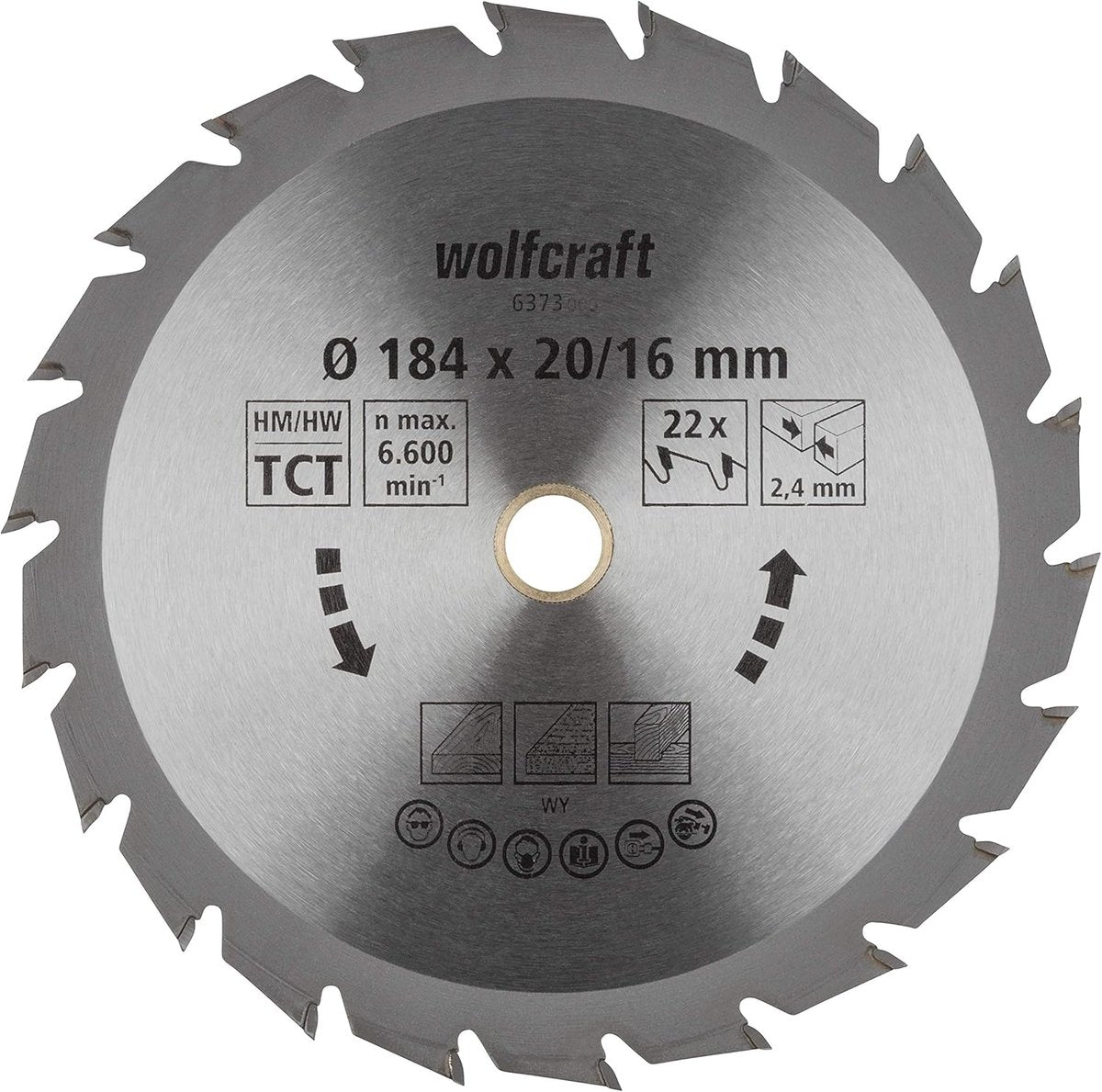 Wolfcraft - Kreissägeblatt 184x16mm - 22 Zähne - Sägeblatt für Kreissäge - Serie grün - 6373000