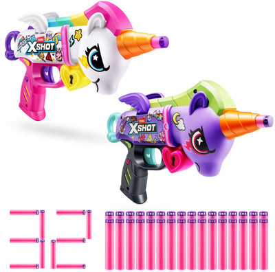 Xshot Blastercorn-Set in Weiß und Lila – Zuru-Einhorn-Spielzeugblaster im 2er-Pack