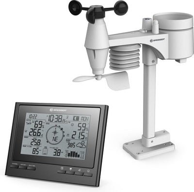 Bresser Climatescout Wetterstation – 7-in1 schwarz – kabellos – für drinnen, draußen – mit 360°-Anemometer