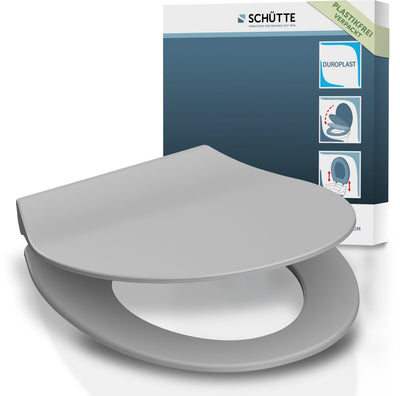 Schütte WC-Sitz 82702 Slim Grau – Duroplast – superdünn – Absenkautomatik – klickbar – Edelstahlscharniere – Belastbarkeit bis 175 kg – lackiert – Grau