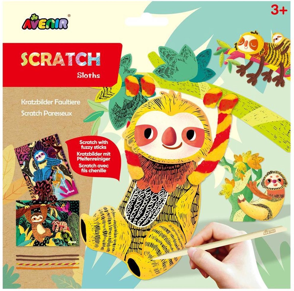 Avenir Scratch and Craft – Faultiere – mit Pfeifenreinigern – kreatives Spielen – ab 3 Jahren