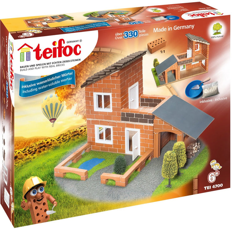 Teifoc® Bausatz – Luxusvilla mit Garage – inklusive Zementschüssel, Kelle und Zement