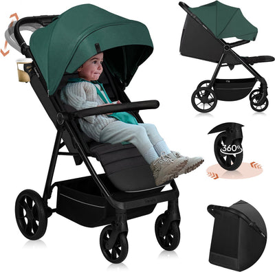 Lionelo mira – Kinderwagen – Sportwagen – für Kinder bis 22 kg – Vorderräder 360° – verstellbarer Rückenlehnengriff – wasserdichtes XXL-Vorzelt mit UPF50+ – 5-Punkt-Gurt – große Offroad-Räder – volle Stoßdämpfung – kompakt faltbar
