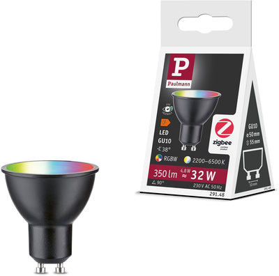 Paulmann Standard 230V Smart Home ZigBee 3.0 LED Reflektor GU10 350LM 4,8W RGBW+ Dimmbar Schwarz Matt