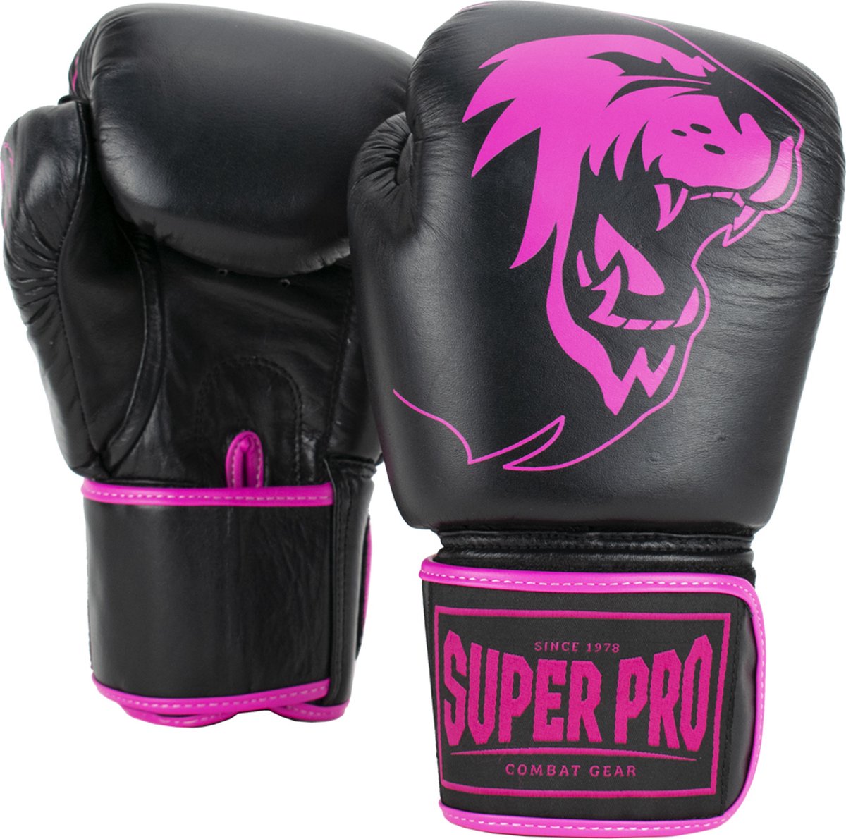 Super Pro Combat Gear Warrior Leder (Kick)Boxhandschuhe schwarz rosa 12oz