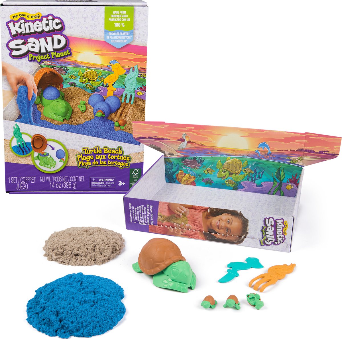 Kinetic Sand Project Planet – Schildkröten-Strandspielset mit 396 g Original – Werkzeugen und Formen – umweltfreundlich – sensorisches Spielzeug