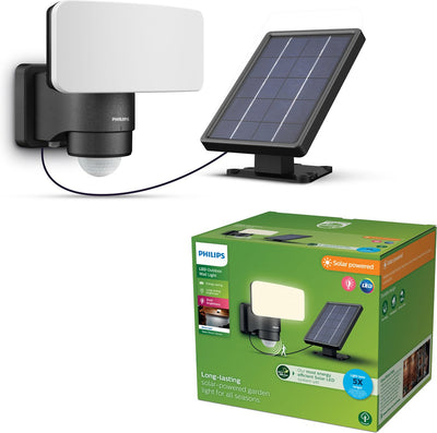 Philips LED Philips Tylus Sicherheitslampe – ultraeffiziente LED – Solar-Außenlampe – klares warmes Licht; 3000k - Schwarz - Bewegungssensor - Dämmerungssensor - Solarenergie