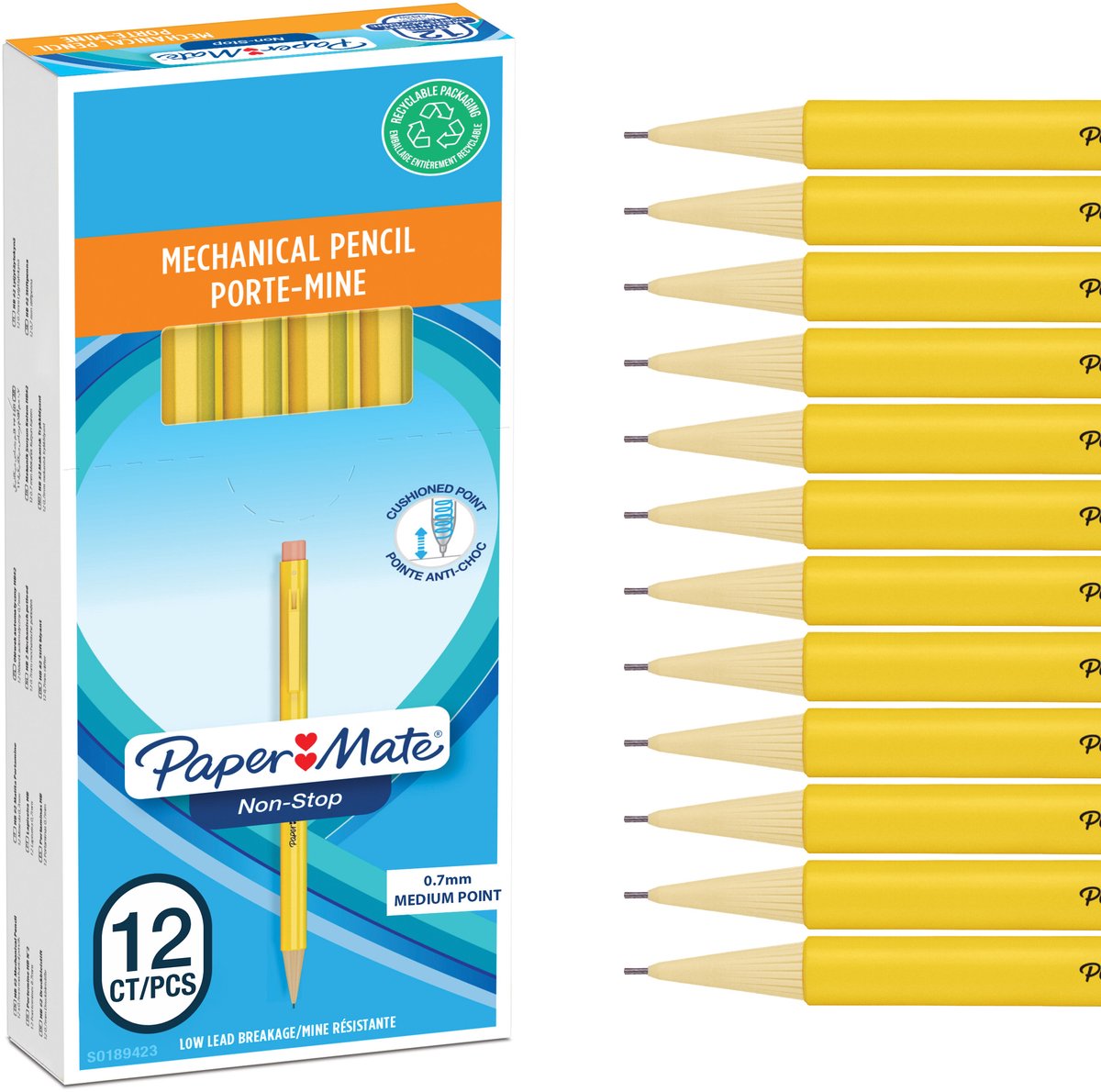 Non-Stop-Druckbleistifte von Paper Mate | 0,7 mm | hb #2 | gelbes Gehäuse | 12 Stück
