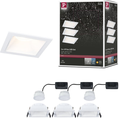 Paulmann LED Einbauleuchte 3-Stufen-Dim Cole Coin 3er Set IP44 eckig 88x88 mm Coin 3x6W 3x470lm 230V dimmbar 2700k weiß