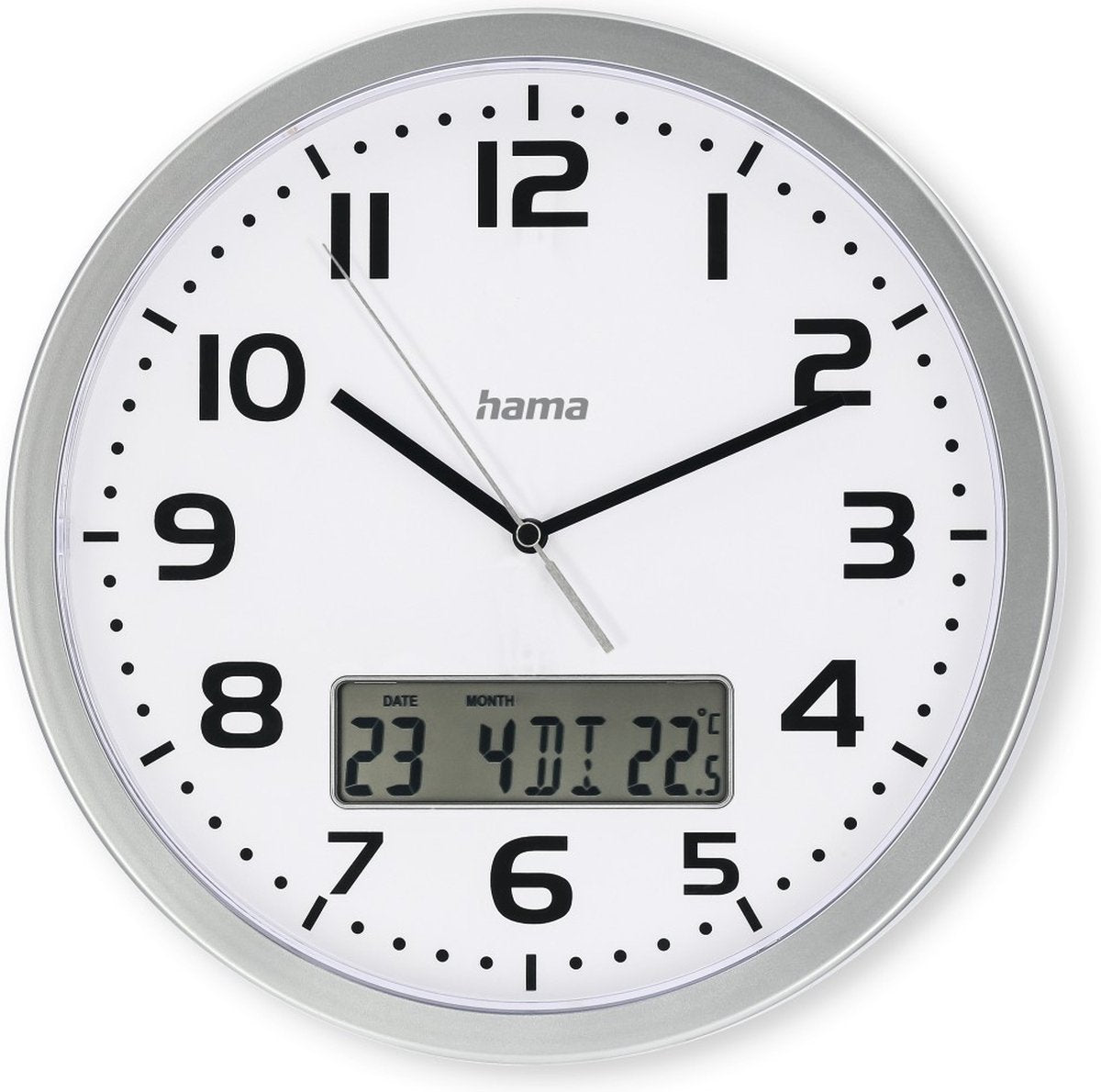 Hama Wanduhr - Moorea - Datums- und Temperaturanzeige - Silber