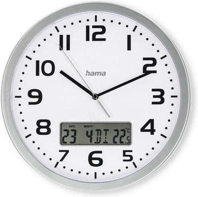 Hama Wanduhr - Moorea - Datums- und Temperaturanzeige - Silber