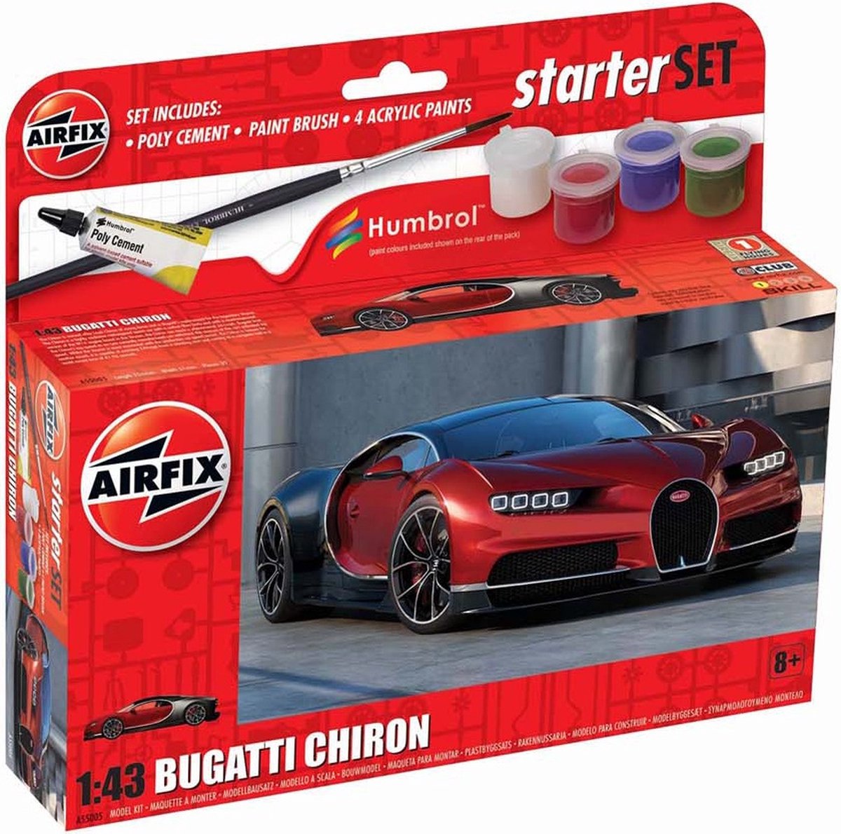 Airfix Modellbausatz Auto – 55005 Bugatti Chiron Auto – kleines Starterset aus Kunststoff – 1:43 – Modellbau