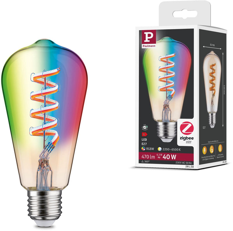 Paulmann Filament 230V Smart Home ZigBee 3.0 LED-Glühbirne ST64 E27 470LM 6,3W RGBW+ Dimmbar Gold