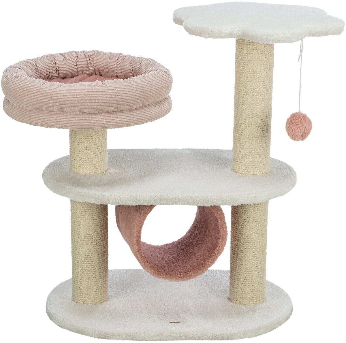 Trixie Kratzbaum Isabella – Luxuriöses Kratzmöbel mit Liegeplattform und Spielball – 58x38x70 cm