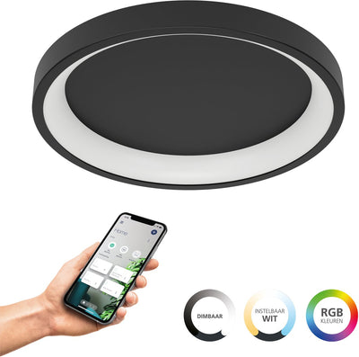 Eglo connect.z loretello-z smarte Deckenleuchte – LED – ø 35 cm – Schwarz und Weiß – einstellbares RGB-Weißlicht – dimmbar – ZigBee