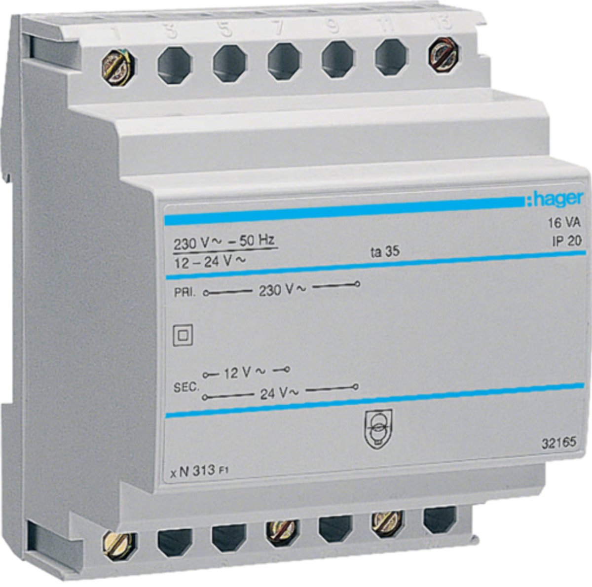 Hager - Transformator 220 V 12-24 V 16 VA 4 Module - ST313