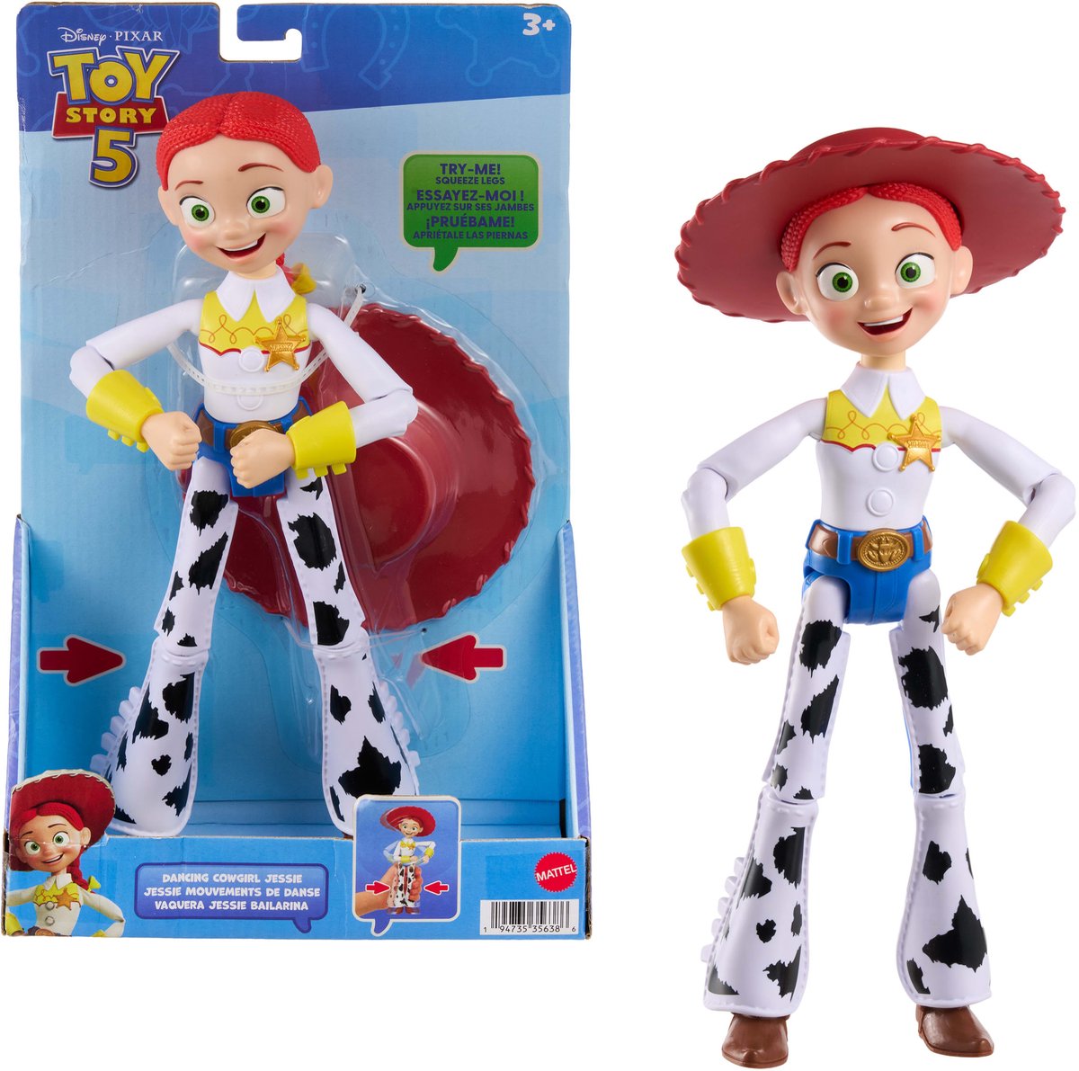 Mattel Disney und Pixar Toy Story 5 große Jessie-Figur 30 cm – bewegliches Spielzeug tanzendes Cowgirl