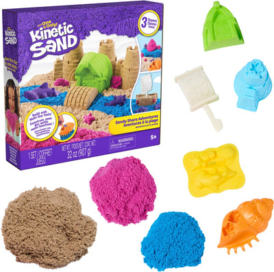 Kinetischer Sand – Baustellen-Spielset mit formbarem Spielsand – 453 g Spielsand, 2 Spielzeug-LKWs, Kran, Werkzeug und Aufbewahrungsbox – sensorisches Spielzeug