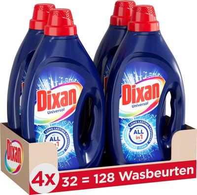 Dixan Gel Universal – Flüssigwaschmittel – für alle Wäschefarben – zuverlässige Reinigung – 4 x 33 Waschgänge – Vorteilspack
