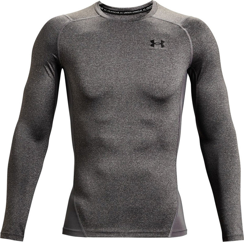 Under Armour UA HG Armour Comp LS-Gry Herren-Sportshirt – Carbon Heather – Schwarz