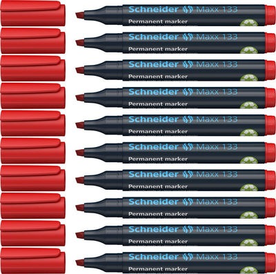 Schneider Schreibgeräte Schneider Permanent Marker – Maxx 133 – Keilspitze – Rot – 10 Stück – S-113302-10