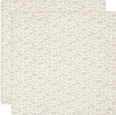 Jollein – hydrophiles Tuch groß 115 x 115 cm – Pucktücher, Spucktücher, Babytücher – weiche Baumwolle – Tiere – Nougat – 2 Stück